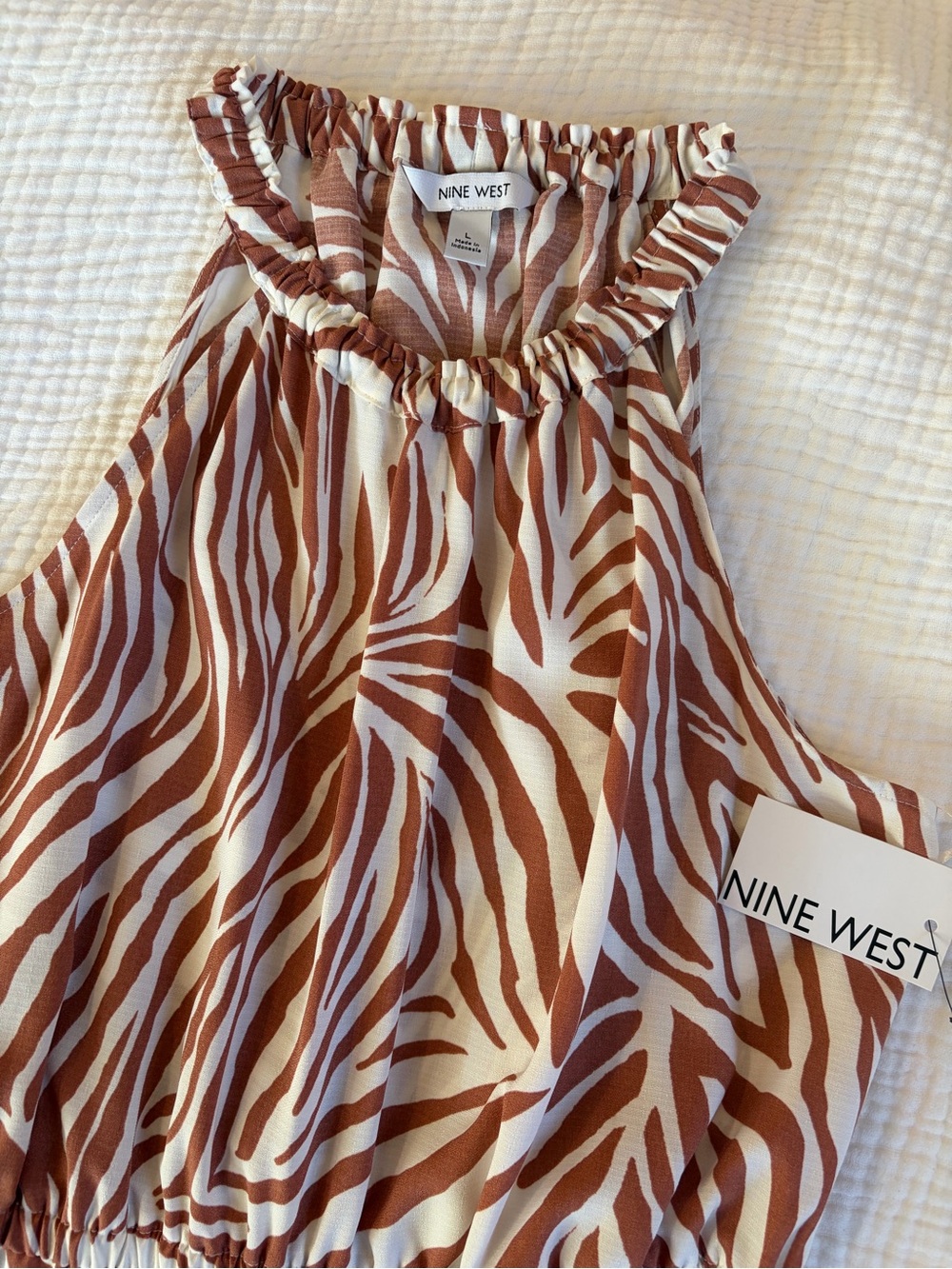 Nine West Animal Print Maxi Dress in Brown & White Size Medium NWT